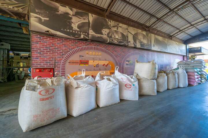 Bags of peanuts are waiting to be processed in the production line